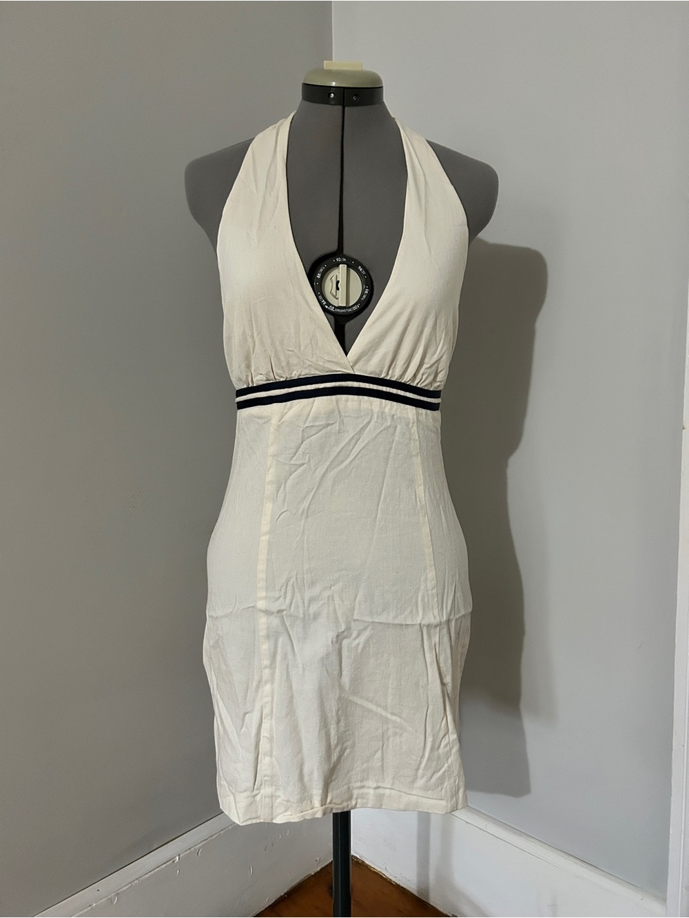 Vintage PJLA sportswear cotton halter backless dress with Navy piping.